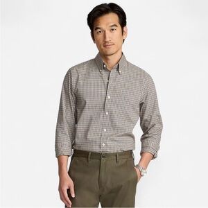 Lands' End Men's No Iron Plaid Twill Shirt Tailored Fit- Size XL Tall